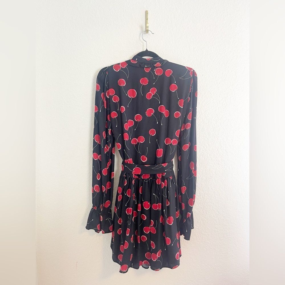 The Kooples red Cherry Print Black Mini Dress with ruffles Dark Romance NWT - Picture 5 of 13